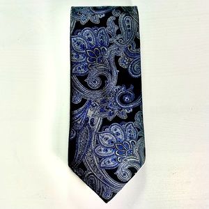 Donald Trump Signature Collection Black/Silver/Blue Paisley Tie. 100% Silk.